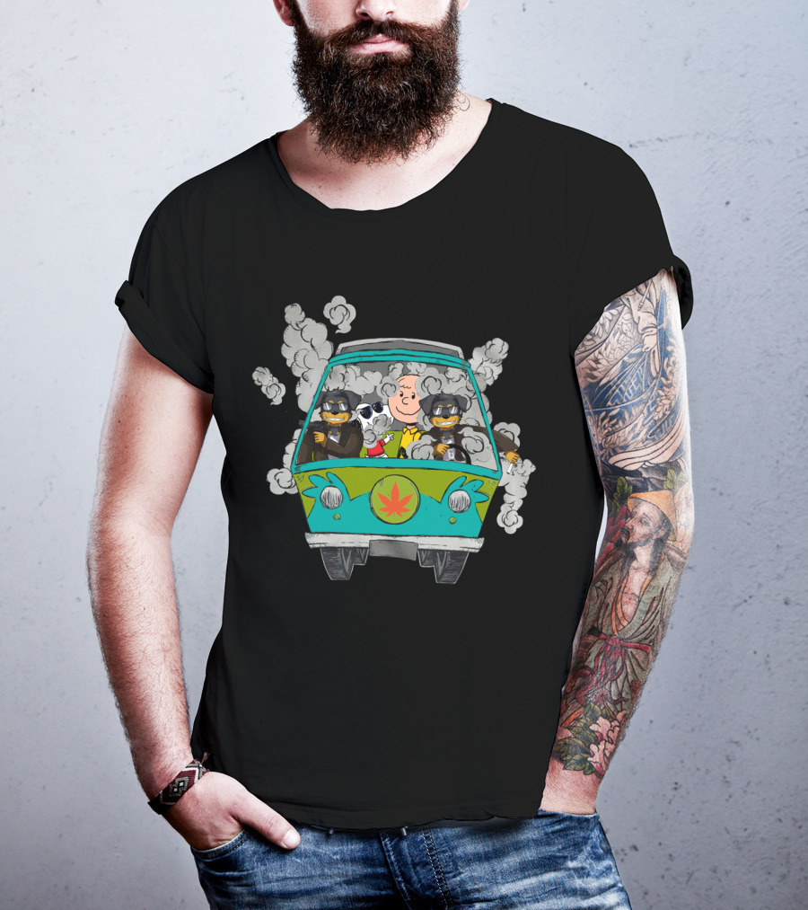 Rottweiler Ds0 Road Trip In Smoke-Filled Van With Cartoon Characters T-Shirt