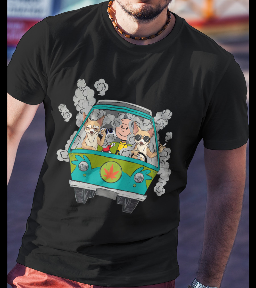 Chihuahua Ds0 Charlie Brown Driving Green Van Smoke T-Shirt