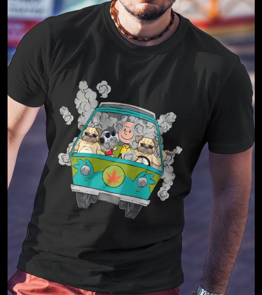 Pug Ds0 Smoking Van With Iconic Dog And Cartoon Character T-Shirt