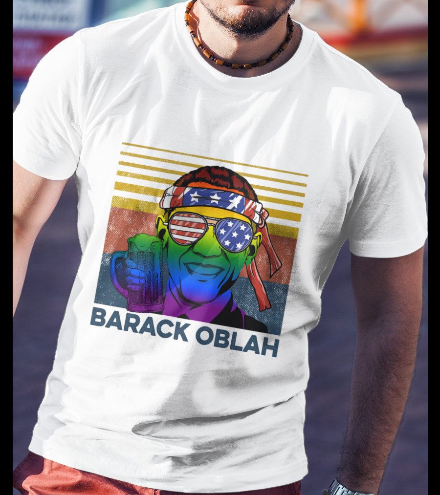 Barack Oblah Patriotic Headband Rainbow Sunglasses Beer Mug T-Shirt