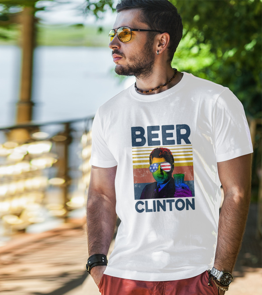 Beer Clinton Stars And Stripes Sunglasses Retro Drink T-Shirt