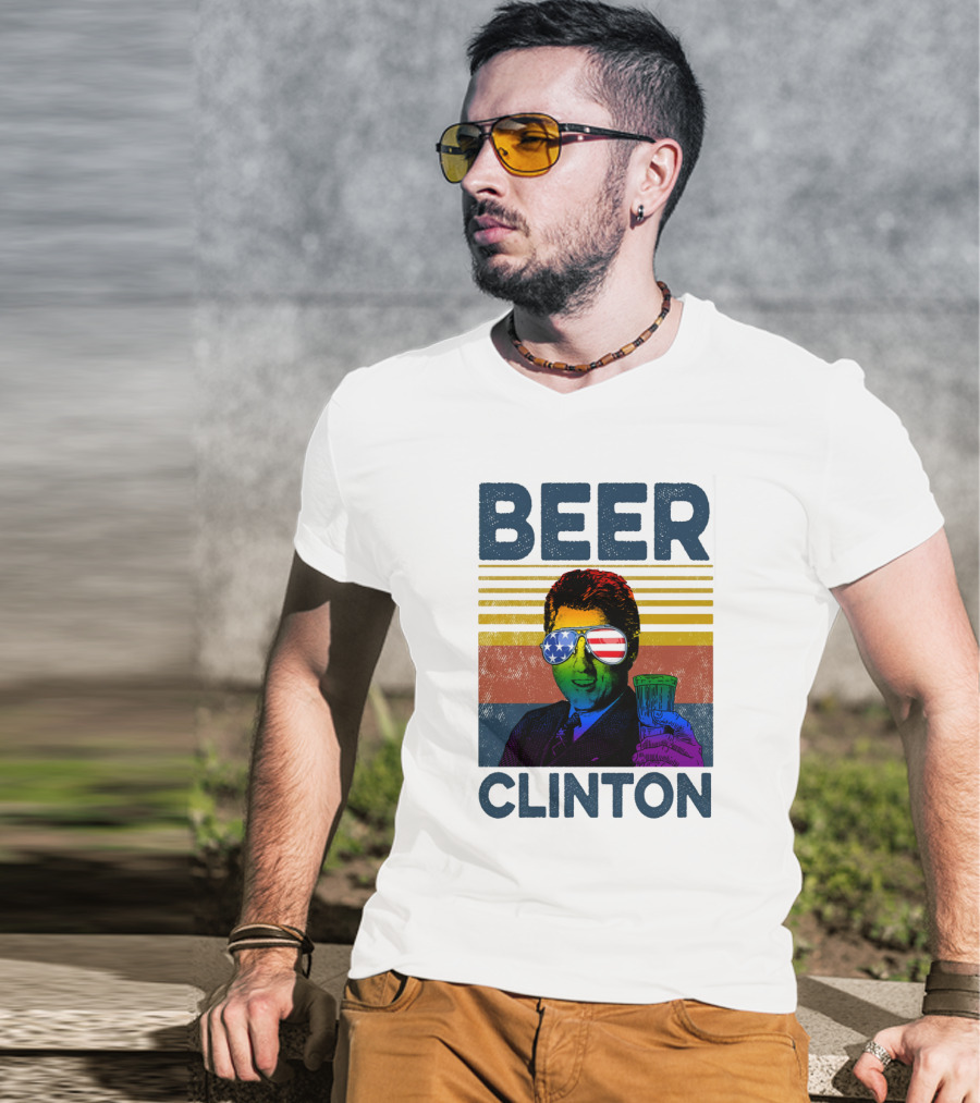 Beer Clinton Stars And Stripes Sunglasses Retro Drink T-Shirt