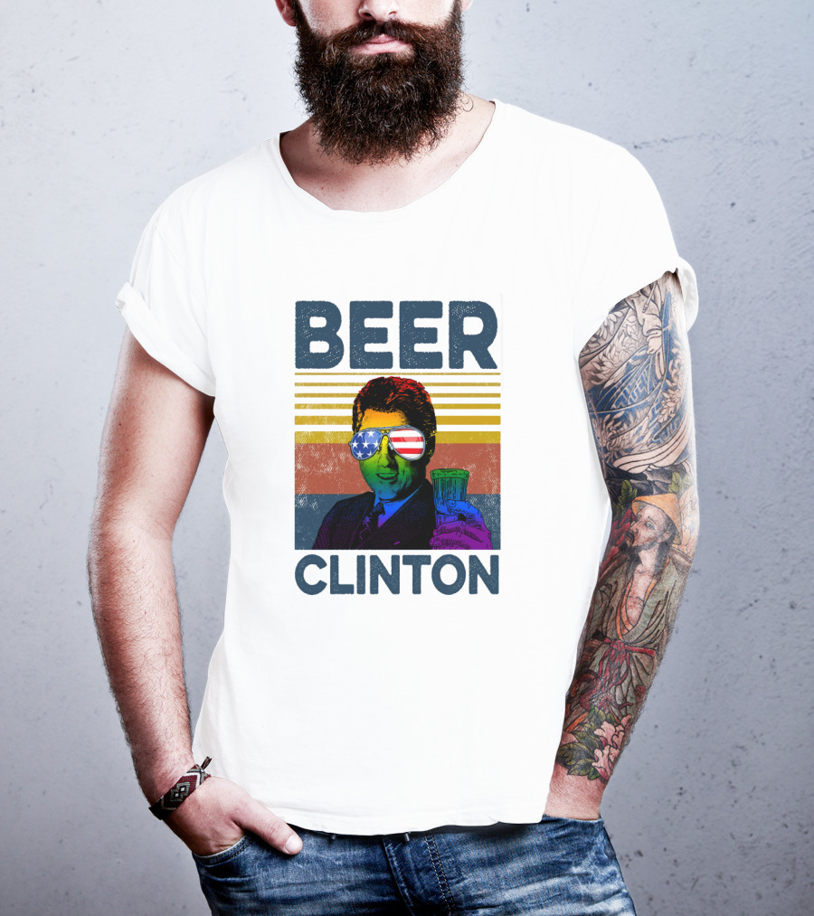 Beer Clinton Stars And Stripes Sunglasses Retro Drink T-Shirt