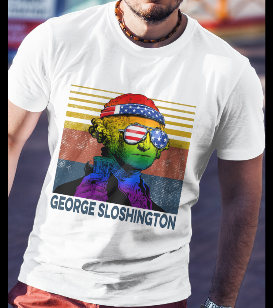 George Sloshington Patriotic Beer Celebration With American Flag Bandana And Sunglasses T-Shirt