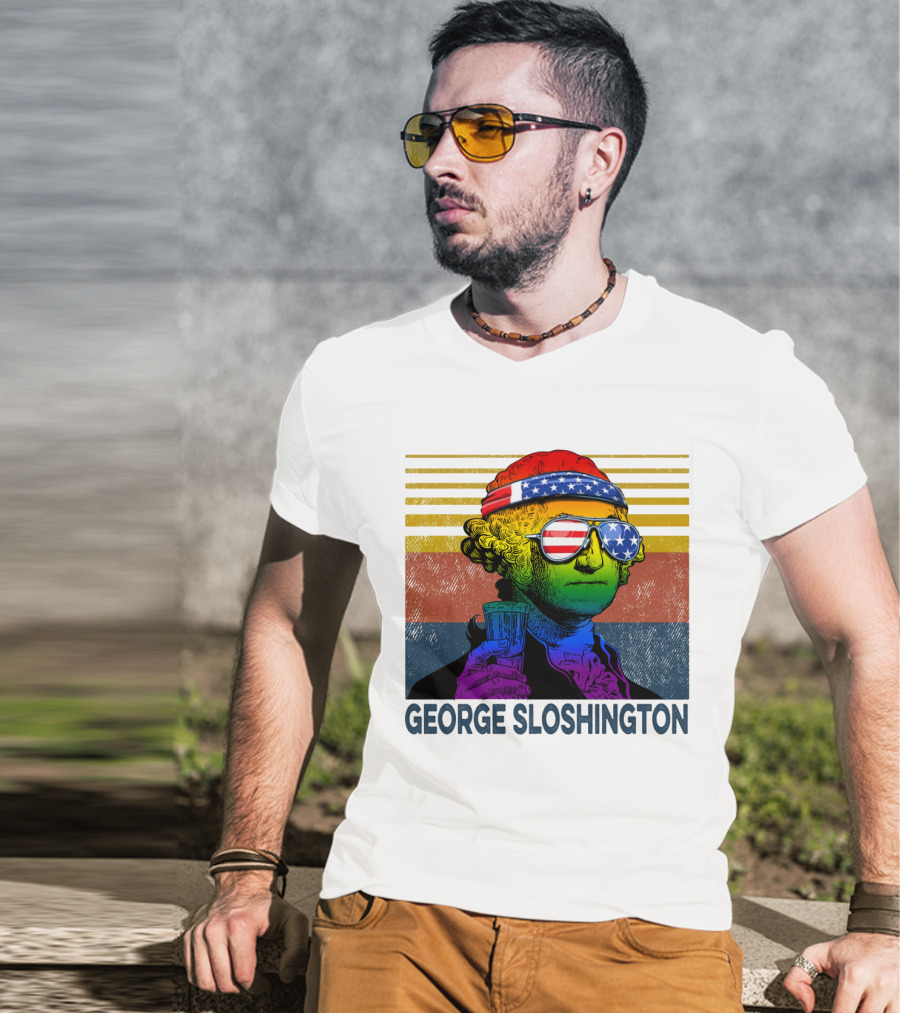 George Sloshington Patriotic Beer Celebration With American Flag Bandana And Sunglasses T-Shirt