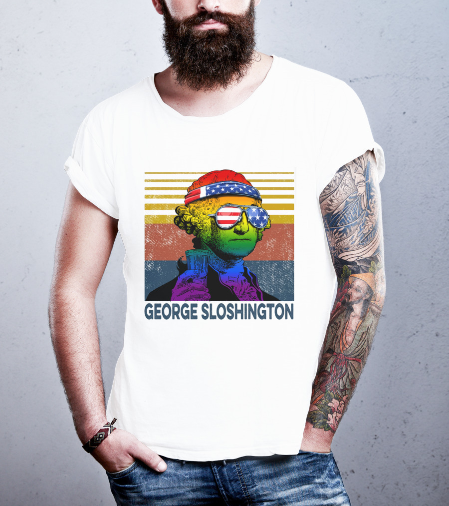 George Sloshington Patriotic Beer Celebration With American Flag Bandana And Sunglasses T-Shirt