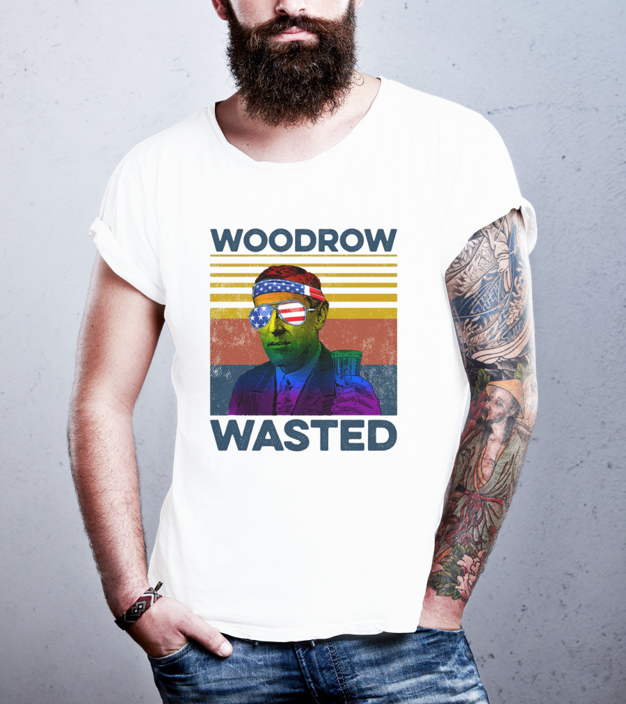 Woodrow Wasted American Flag Sunglasses Beer T-Shirt