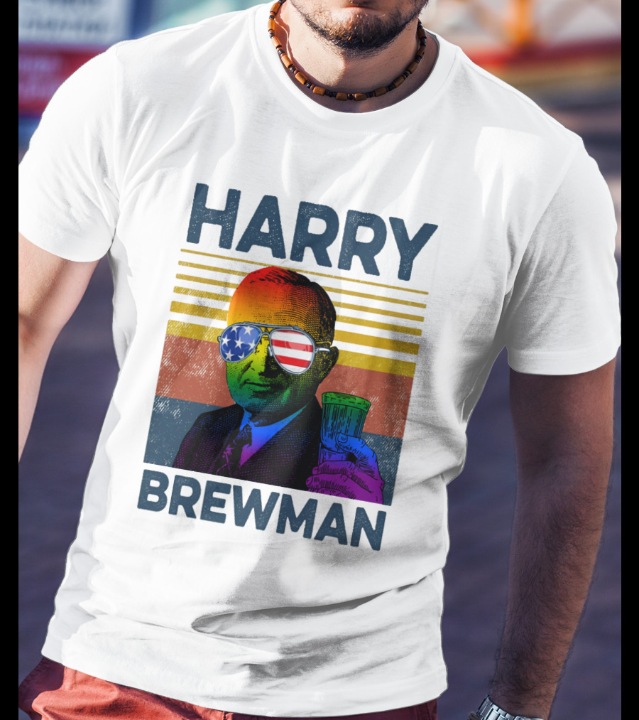HARRY BREWMAN Patriotic Sunglasses Beer Drink T-Shirt