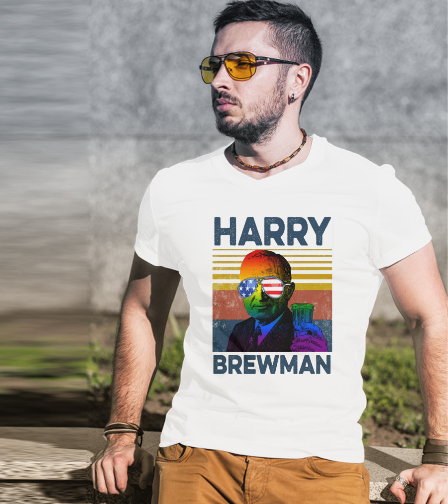 HARRY BREWMAN Patriotic Sunglasses Beer Drink T-Shirt