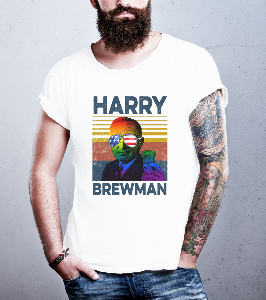 HARRY BREWMAN Patriotic Sunglasses Beer Drink T-Shirt