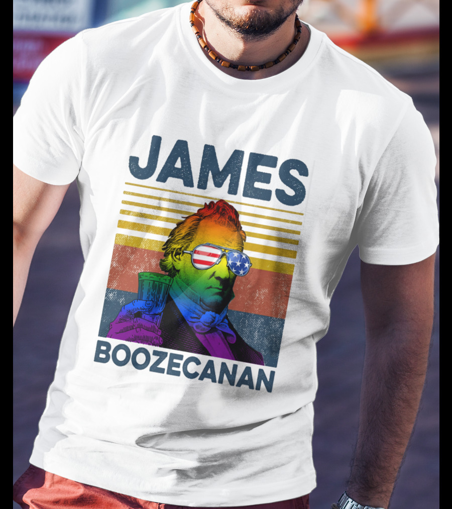 James Boozecanan American Flag Sunglasses With Beer Drink Rainbow T-Shirt