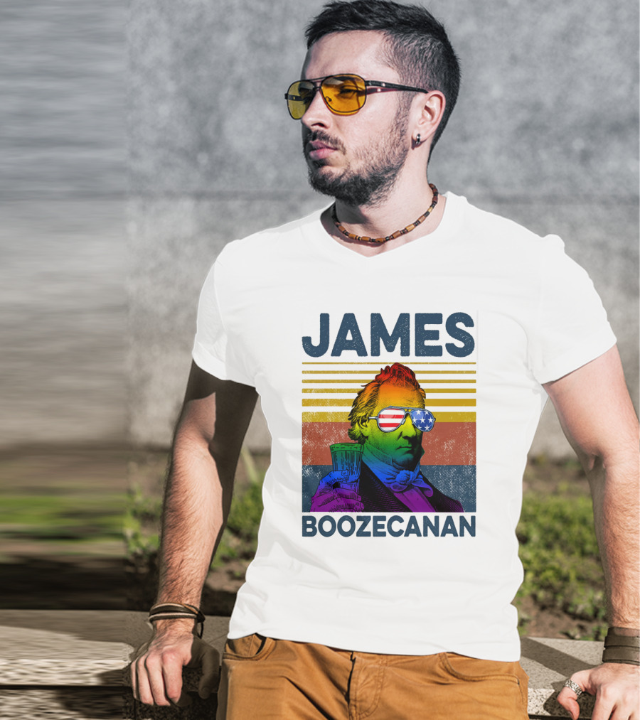 James Boozecanan American Flag Sunglasses With Beer Drink Rainbow T-Shirt