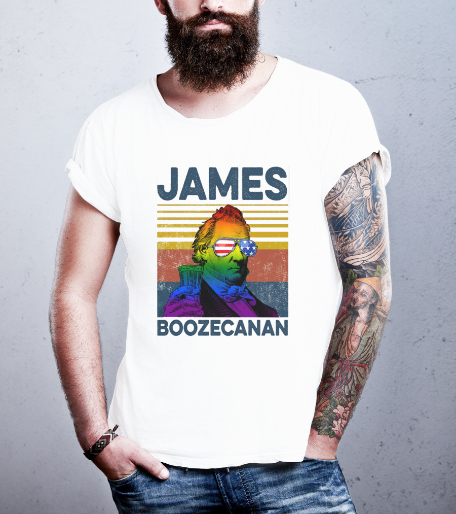 James Boozecanan American Flag Sunglasses With Beer Drink Rainbow T-Shirt