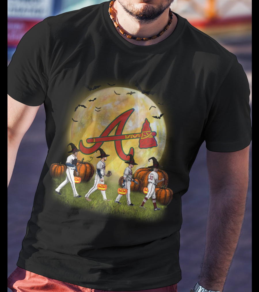 Atlanta Braves Halloween Baseball Pumpkin Moon Bats T-Shirt