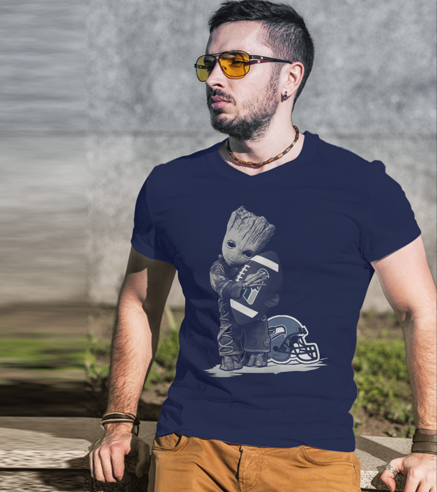 Seattle Seahawks Groot Holding Football With Helmet T-Shirt