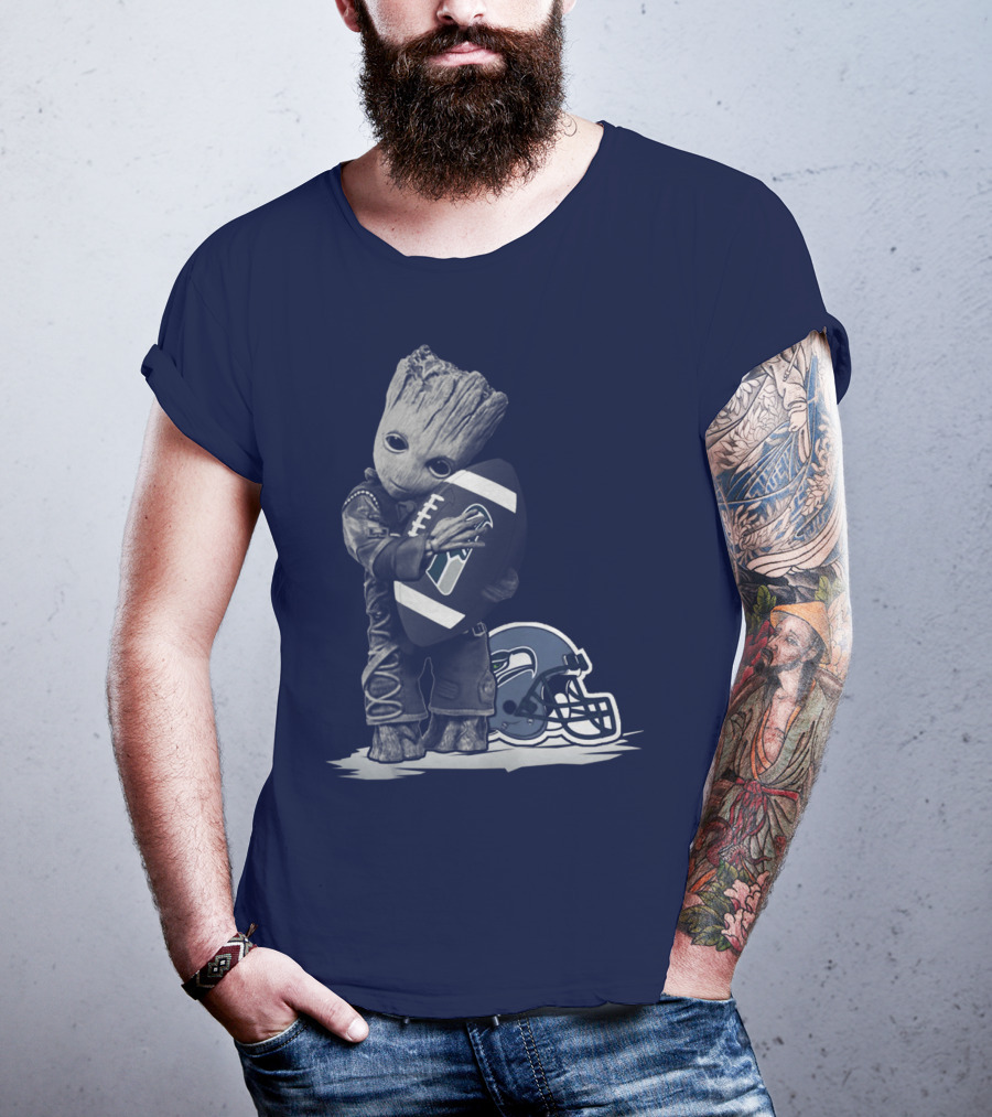 Seattle Seahawks Groot Holding Football With Helmet T-Shirt