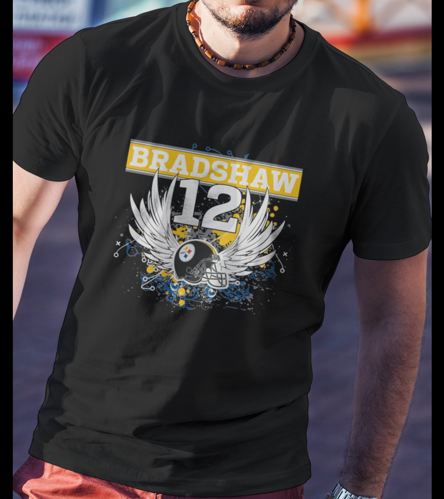 Bradshaw 12 Pittsburgh Steelers Helmet With Wings T-Shirt