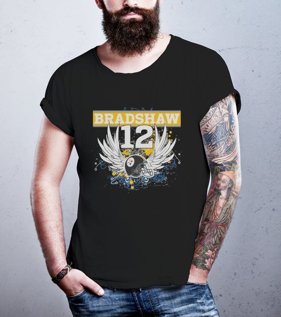 Bradshaw 12 Pittsburgh Steelers Helmet With Wings T-Shirt