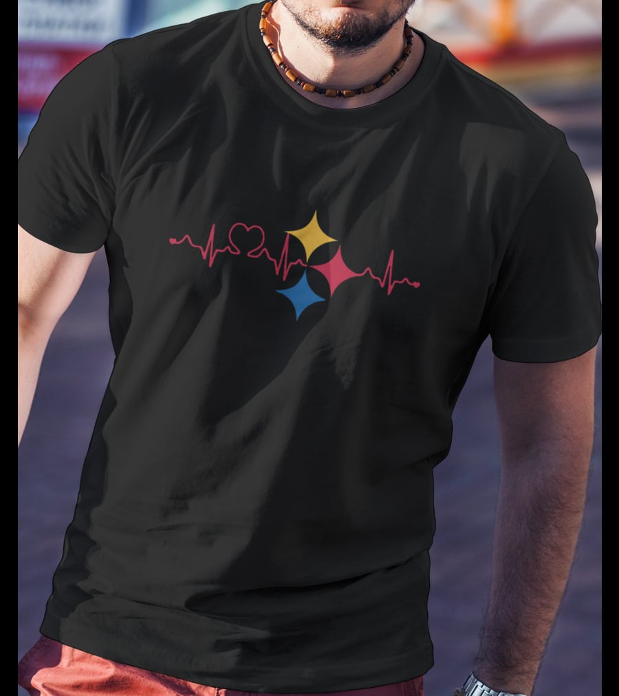 Pittsburgh Steelers Heartbeat Love Three Star Symbol T-Shirt