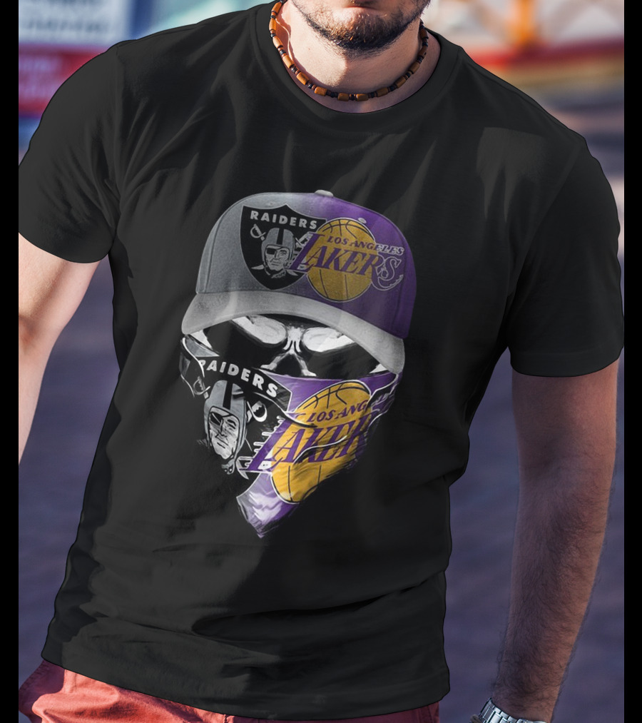Skull Raiders Los Angeles Lakers Cap And Bandana Combo T-Shirt