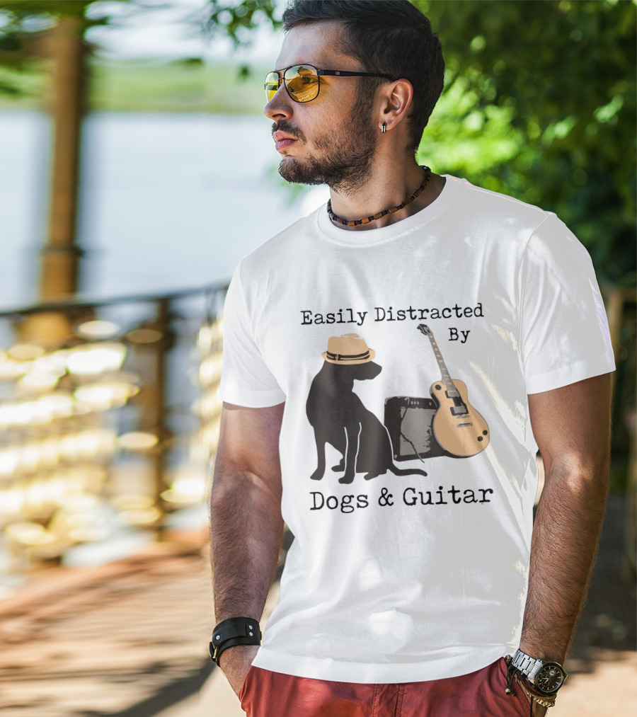 Easily Distracted By Dogs And Guitar Hat And Amplifier T-Shirt