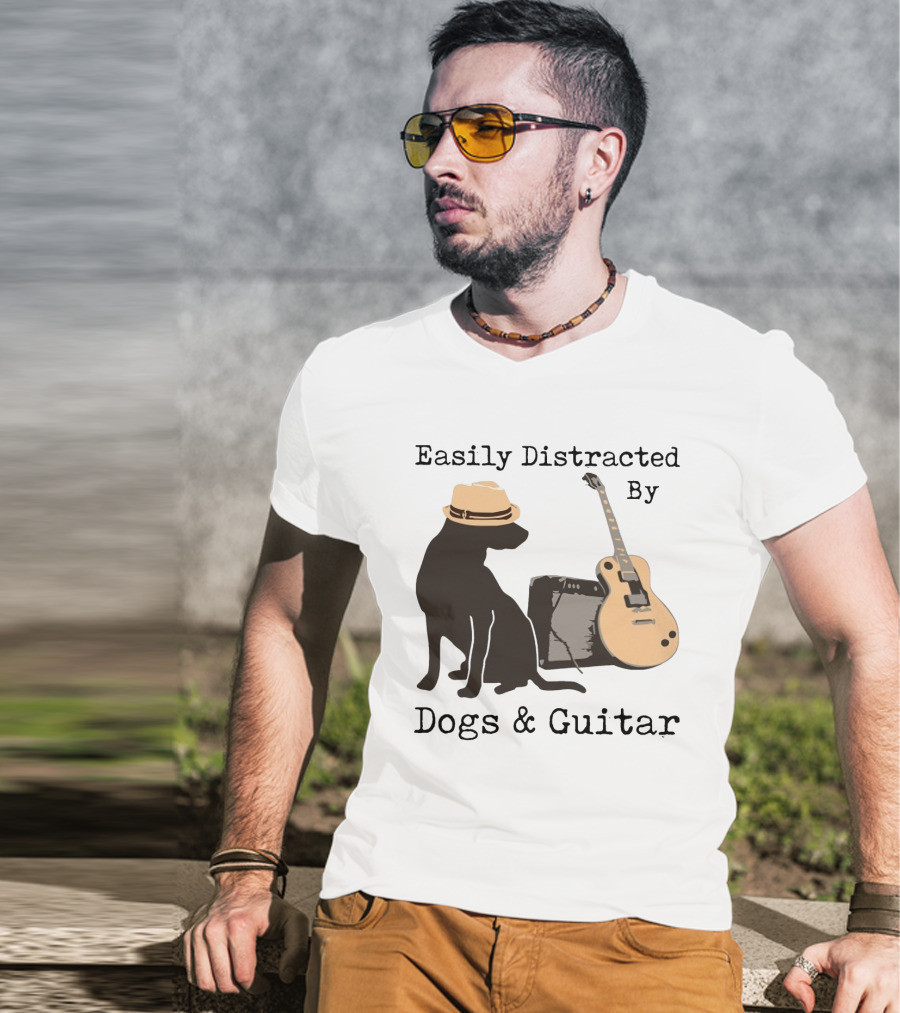 Easily Distracted By Dogs And Guitar Hat And Amplifier T-Shirt
