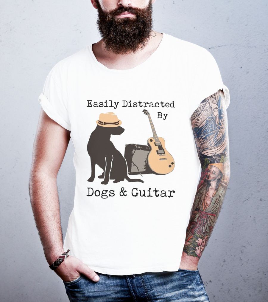 Easily Distracted By Dogs And Guitar Hat And Amplifier T-Shirt