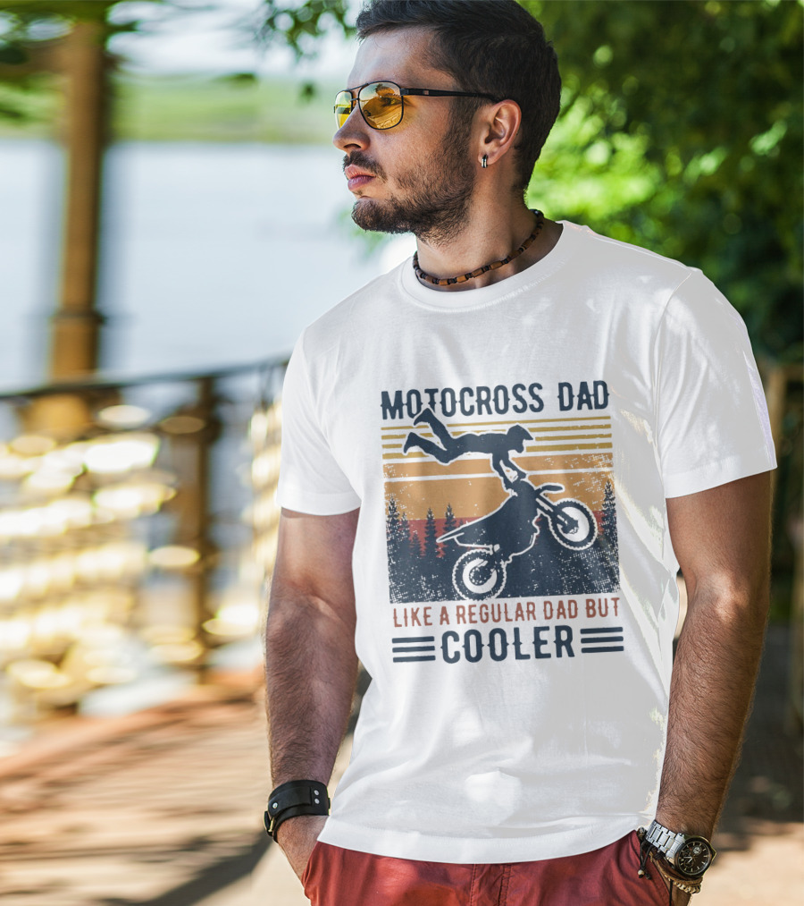 Motocross Dad Like A Regular Dad But Cooler Vintage Sunset Forest Scene T-Shirt