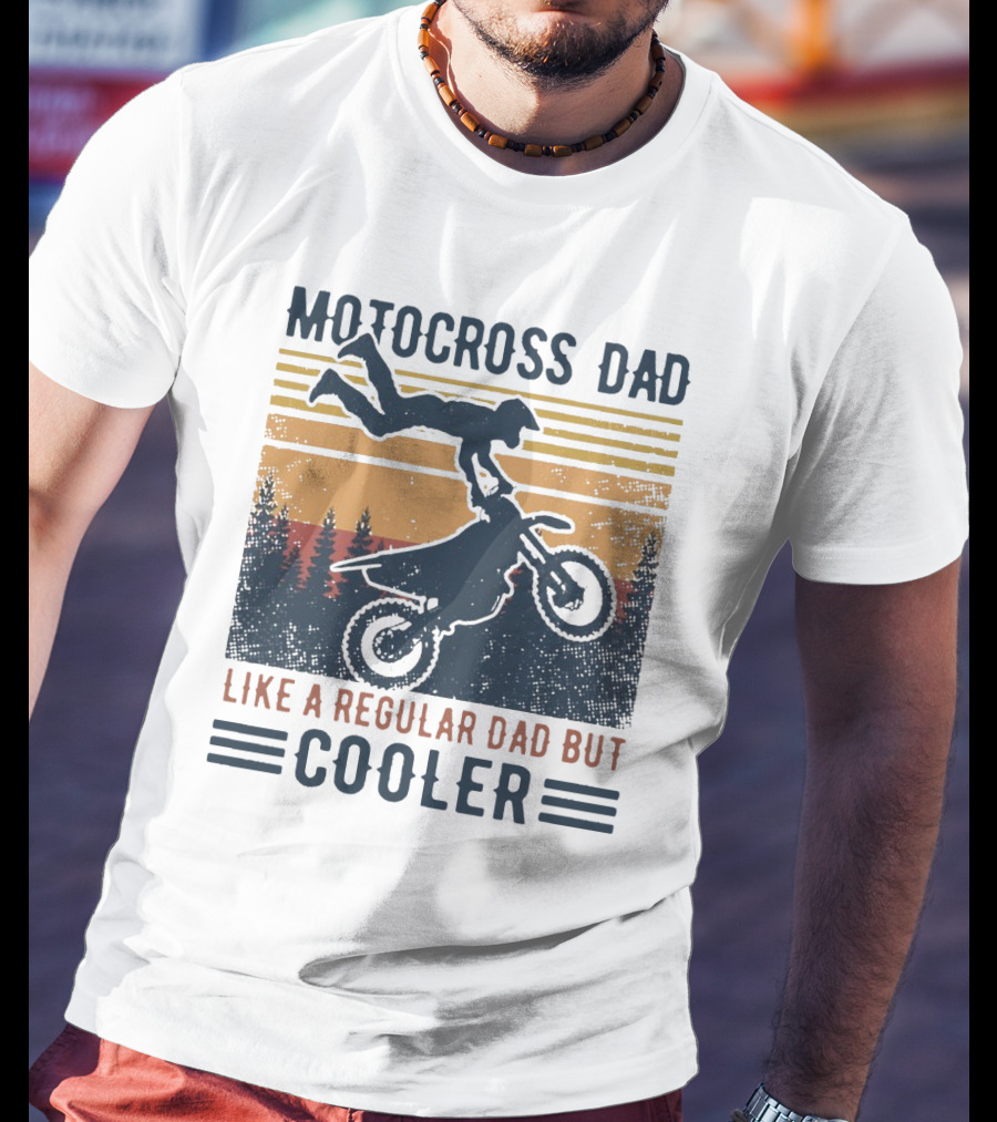 Motocross Dad Like A Regular Dad But Cooler Vintage Sunset Forest Scene T-Shirt