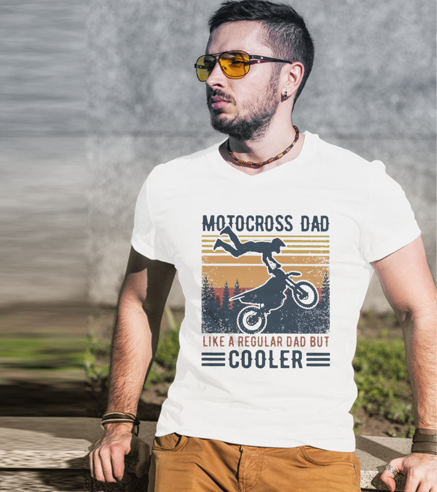 Motocross Dad Like A Regular Dad But Cooler Vintage Sunset Forest Scene T-Shirt