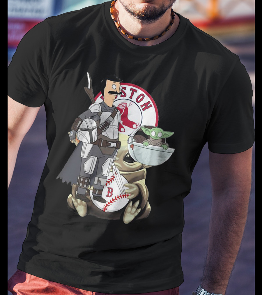 Bob's Burgers Mandalorian And Baby Yoda Boston Red Sox Crossover T-Shirt
