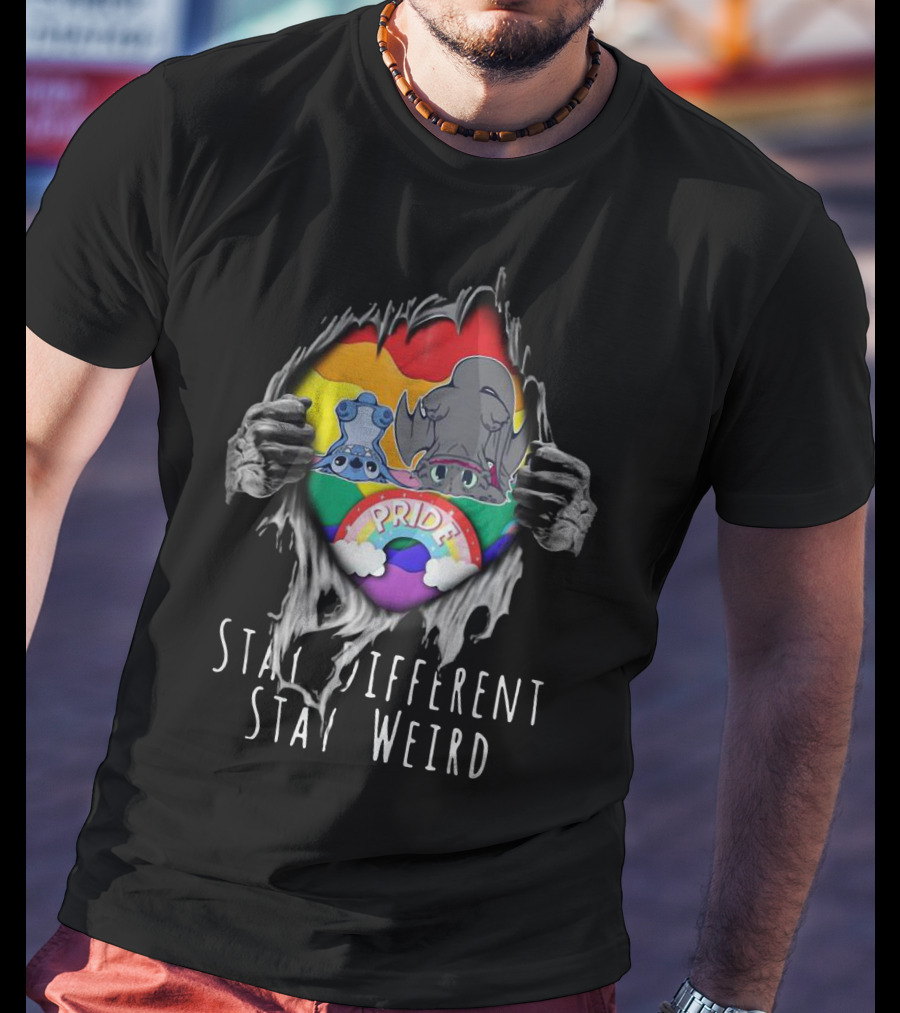 Stay Different Stay Weird Inside Me Stitch Night Fury Pride Heart T-Shirt