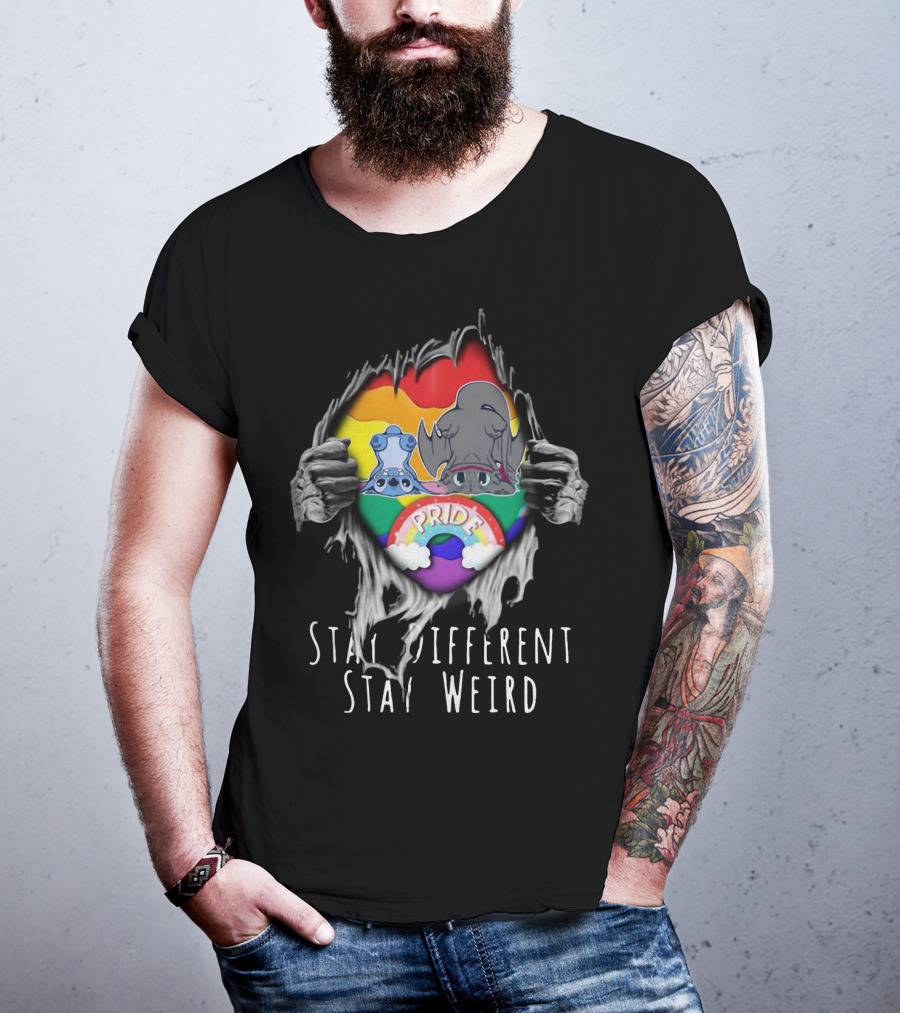 Stay Different Stay Weird Inside Me Stitch Night Fury Pride Heart T-Shirt