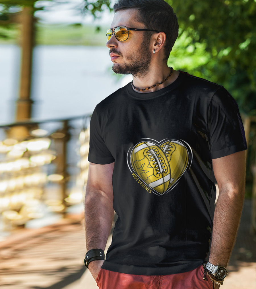 Michigan Wolverines Heart-Shaped Football T-Shirt
