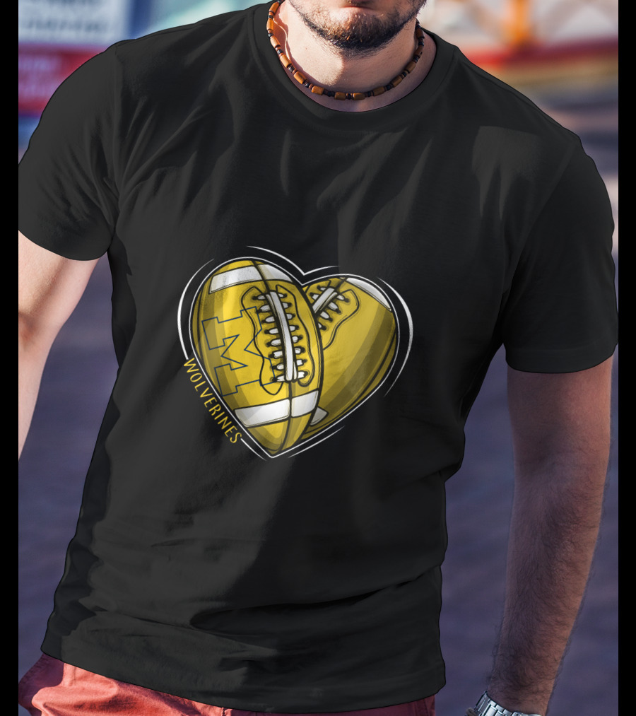 Michigan Wolverines Heart-Shaped Football T-Shirt