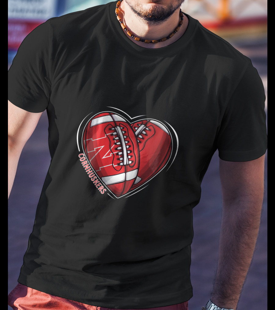 DH 90 NCAA Nebraska Cornhuskers Football Heart T-Shirt