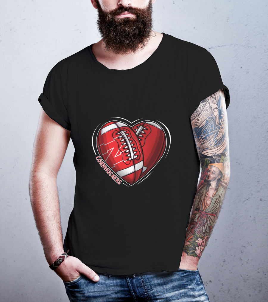 DH 90 NCAA Nebraska Cornhuskers Football Heart T-Shirt
