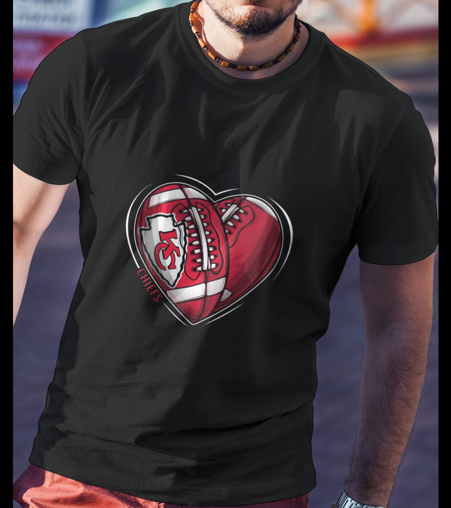 DH 90 NFL Heart-Shaped Kansas City Chiefs Football Chiefs T-Shirt
