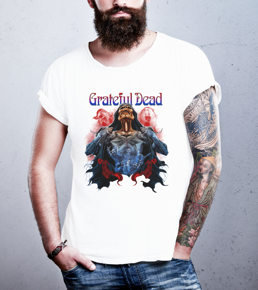 Grateful Dead Skeleton Artwork With Red And Blue T-Shirt