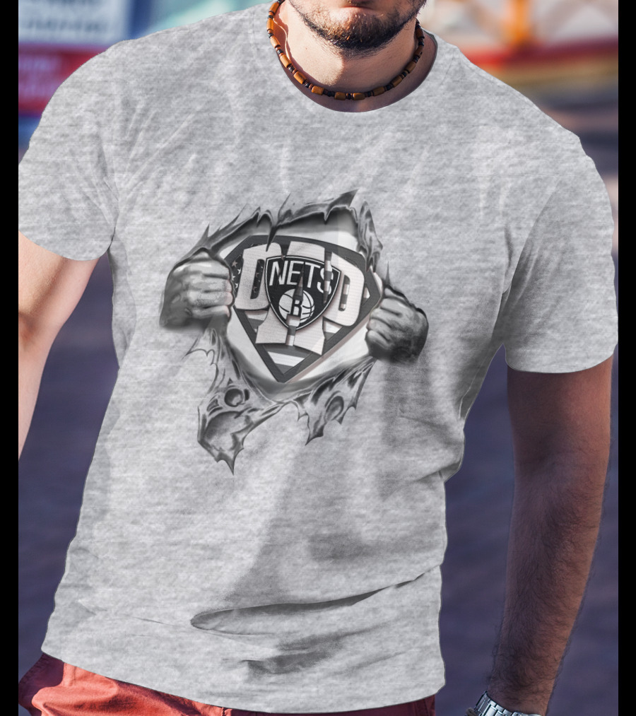 SUPERDAD Brooklyn Nets Logo Superhero Tear T-Shirt