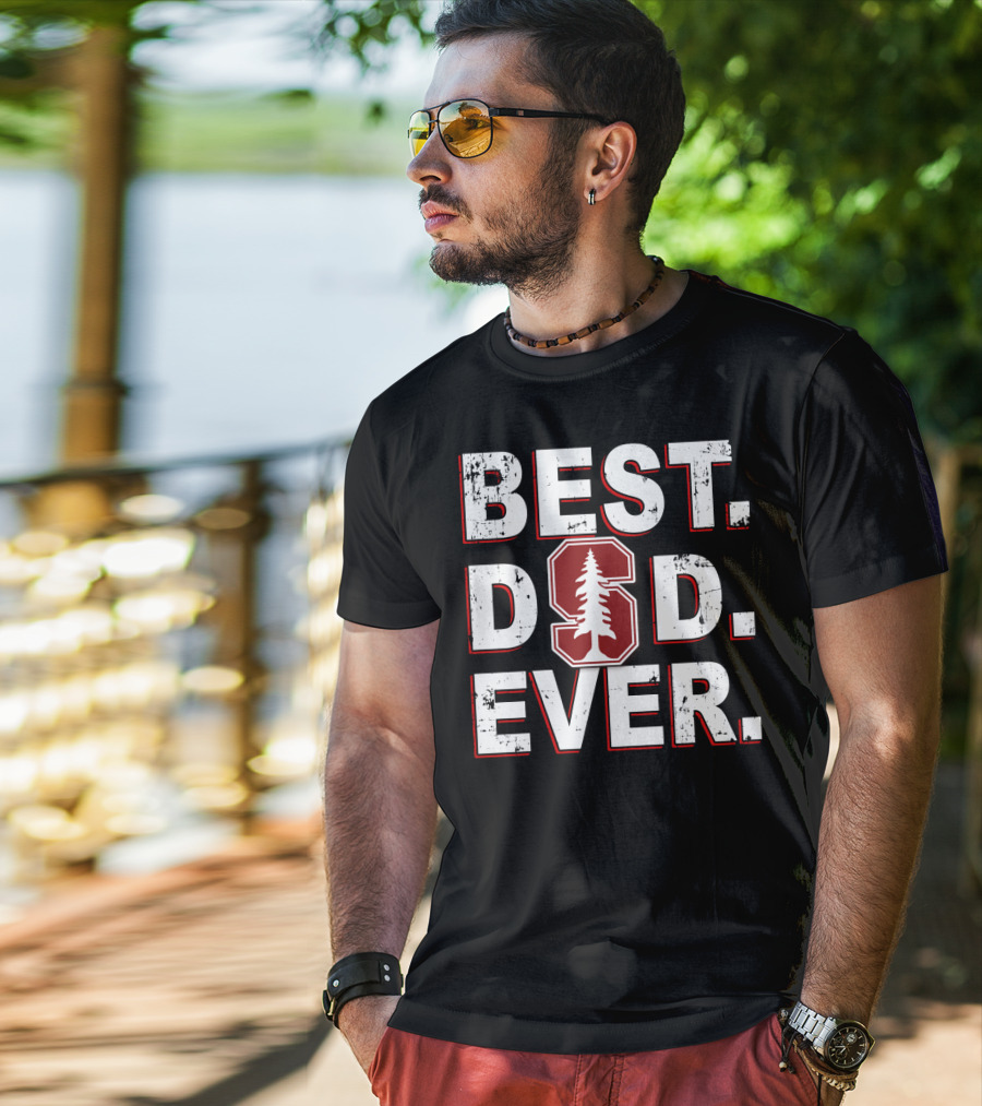Best Dad Ever Stanford Cardinal Logo Red T-Shirt