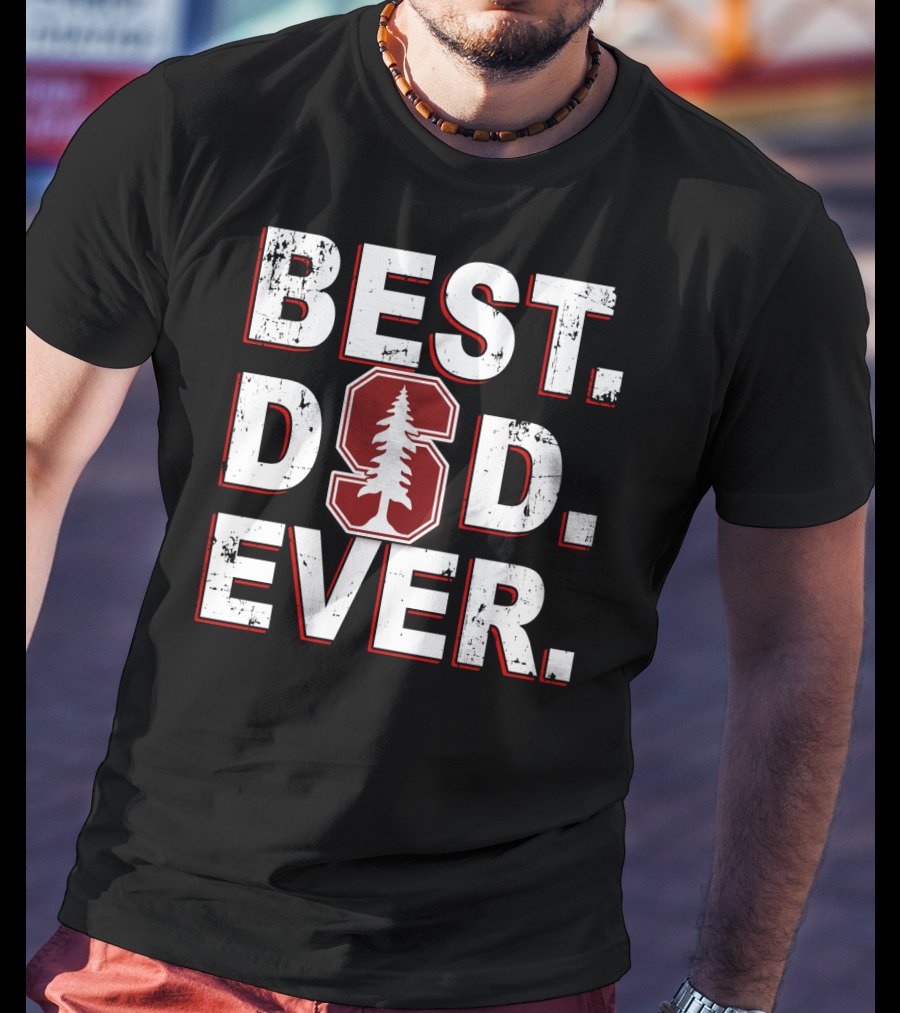 Best Dad Ever Stanford Cardinal Logo Red T-Shirt