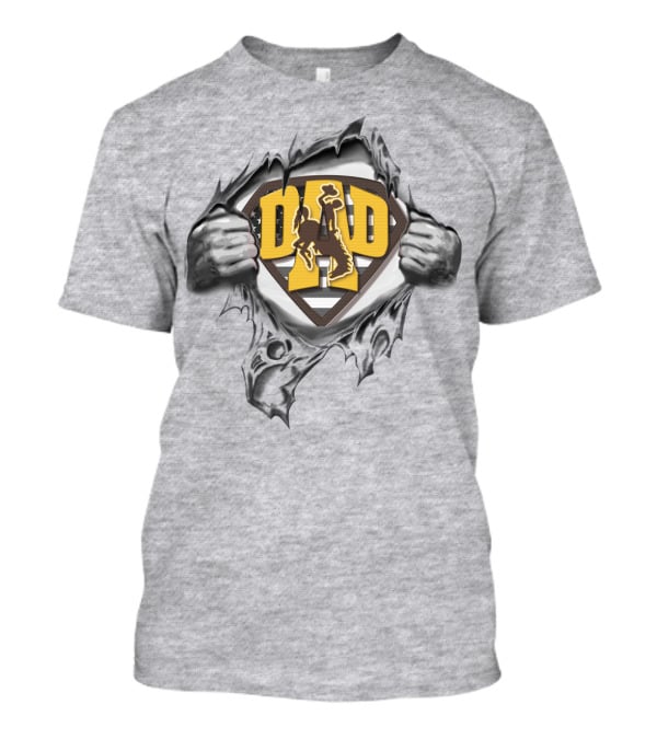 Superdad Wyoming Cowboys Logo With Superhero Shield T-Shirt