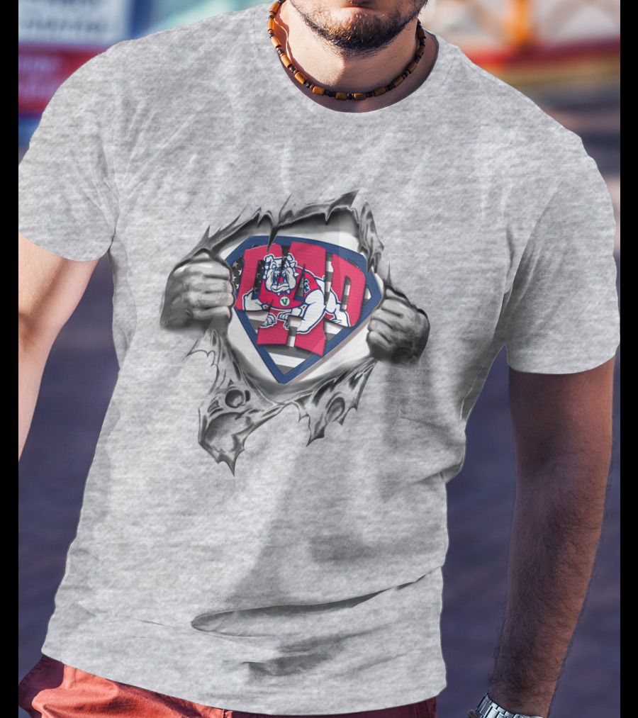 Superdad Fresno State Bulldogs Logo S Shield Ripped Chest T-Shirt