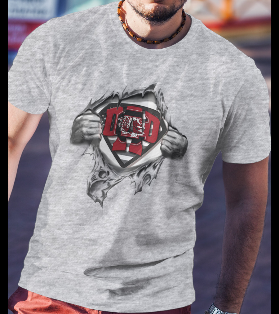 Superdad South Carolina Gamecocks Dad Emblem Pulling Open T-Shirt