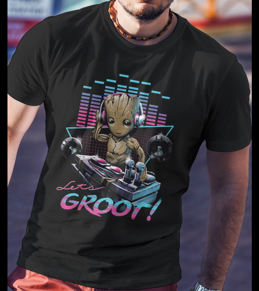 Let's Groot DJ Mixing Groot With Headphones Music Visuals T-Shirt