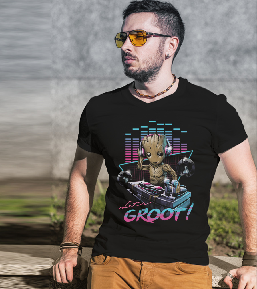 Let's Groot DJ Mixing Groot With Headphones Music Visuals T-Shirt