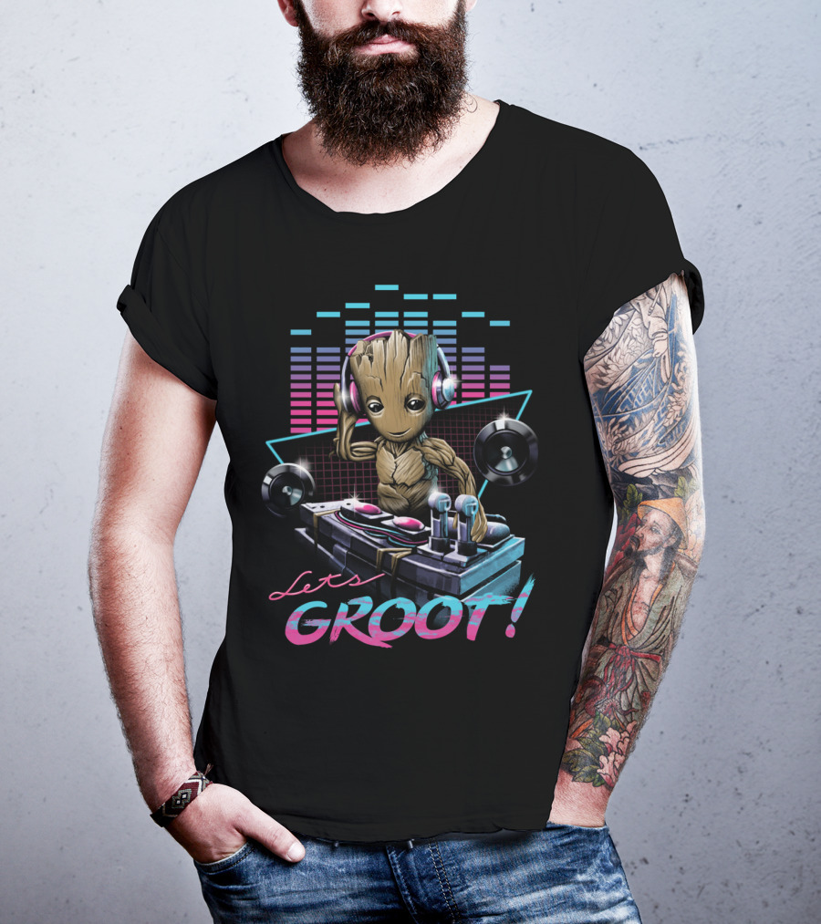 Let's Groot DJ Mixing Groot With Headphones Music Visuals T-Shirt