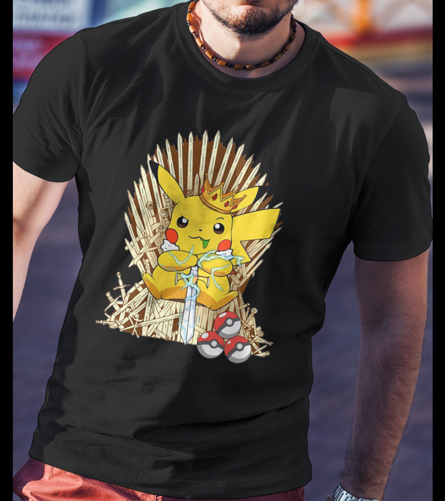 Pikachu Throne King With Sword And Pokeballs Game Of Thrones Style T-Shirt