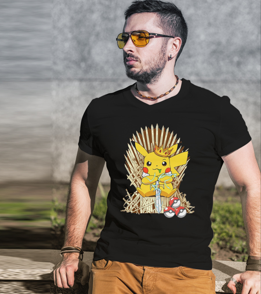 Pikachu Throne King With Sword And Pokeballs Game Of Thrones Style T-Shirt